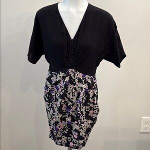 Yumi Kim Silk Black and Purple Print Mini Dress